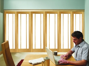 Freefold Worcester (clear glass) Oak Internal Folding Sliding Doors